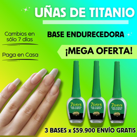 COMBO BASES ENDURECEDORA UÑAS DE TITANIO x 3